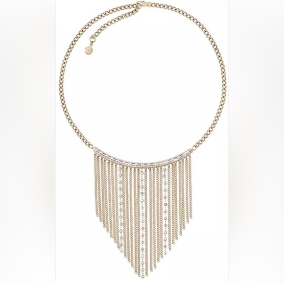 🚨Final Sale🚨 !! NIB Michael Kors Godtone Fringe Bib Necklace w/Crystals - Picture 2 of 6